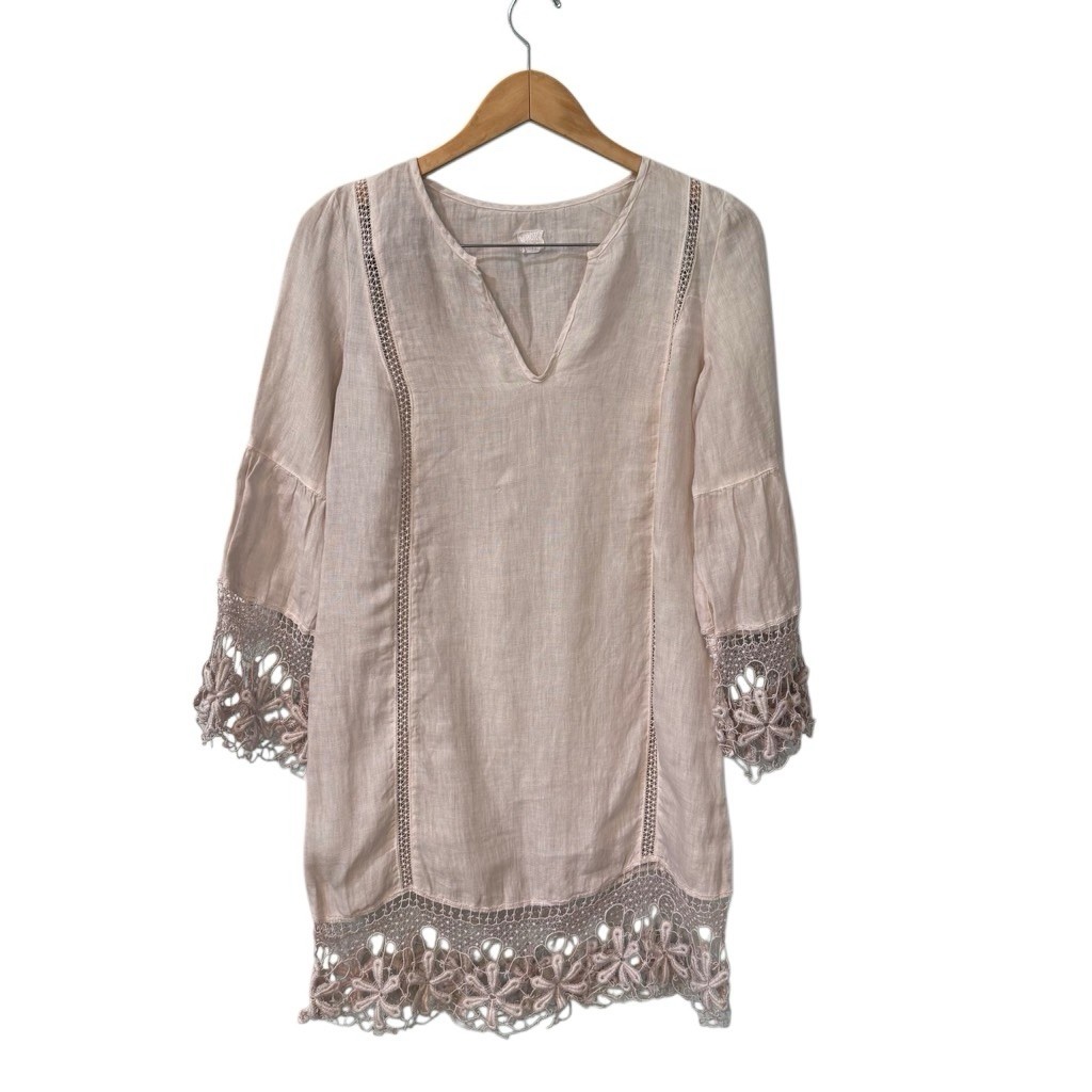 120% Lino Women’s 100% Linen Beige Lace Dress IT 38 US XXS Fits XS