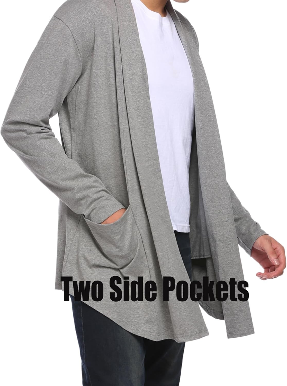 Men’s Lightweight Open Front Cardigan Longline Drape Sweater with Pockets Shawl