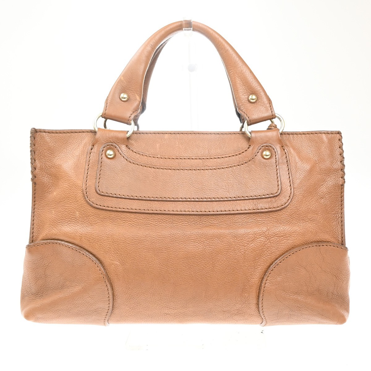 CELINE Logo Boogie Horse Carriage Hand Bag Leather Brown GHW Italy 32MA264