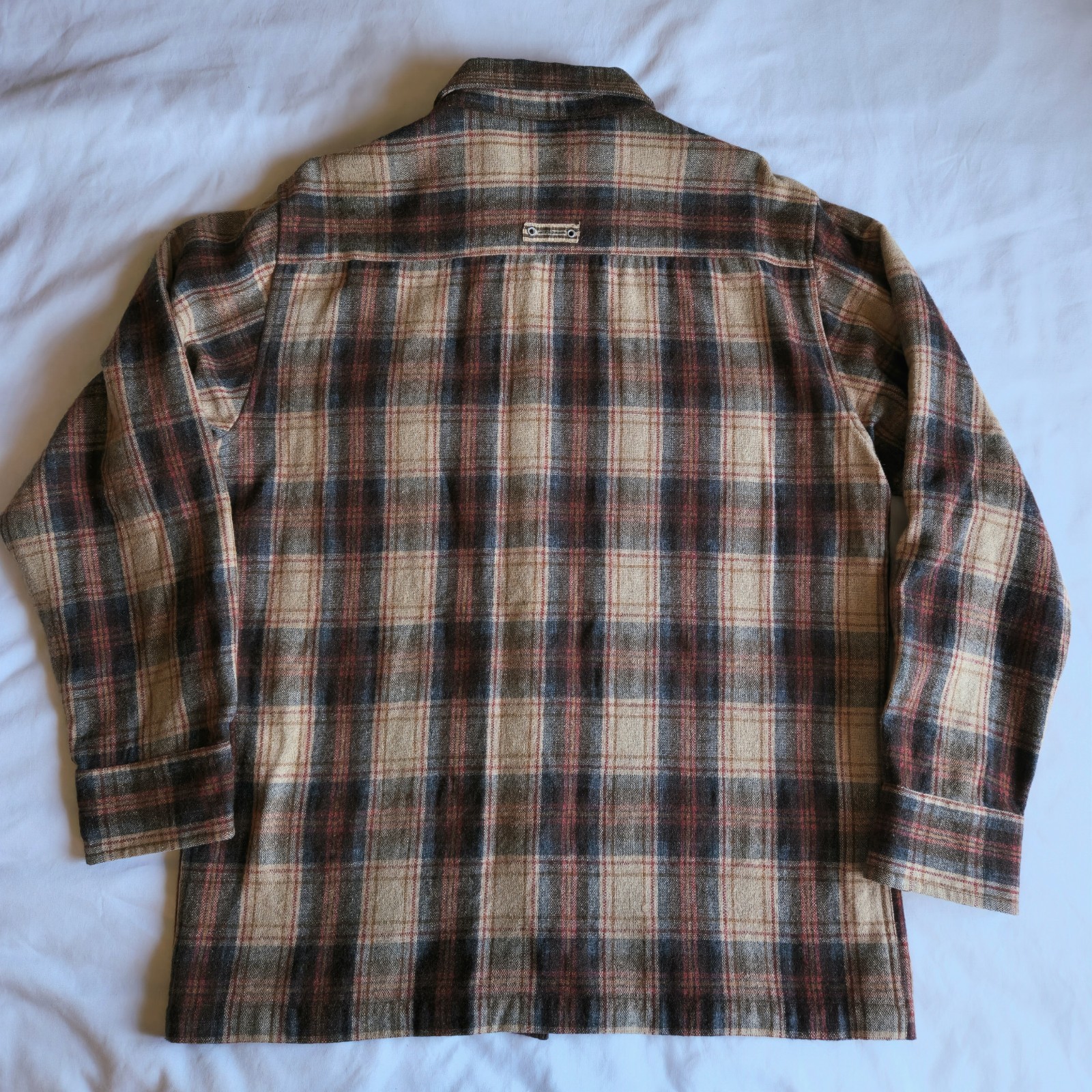 Ambiguous Y2K Skateboarding Brown Tan Plaid Wool Blnd L Long Sleeve Button Shirt