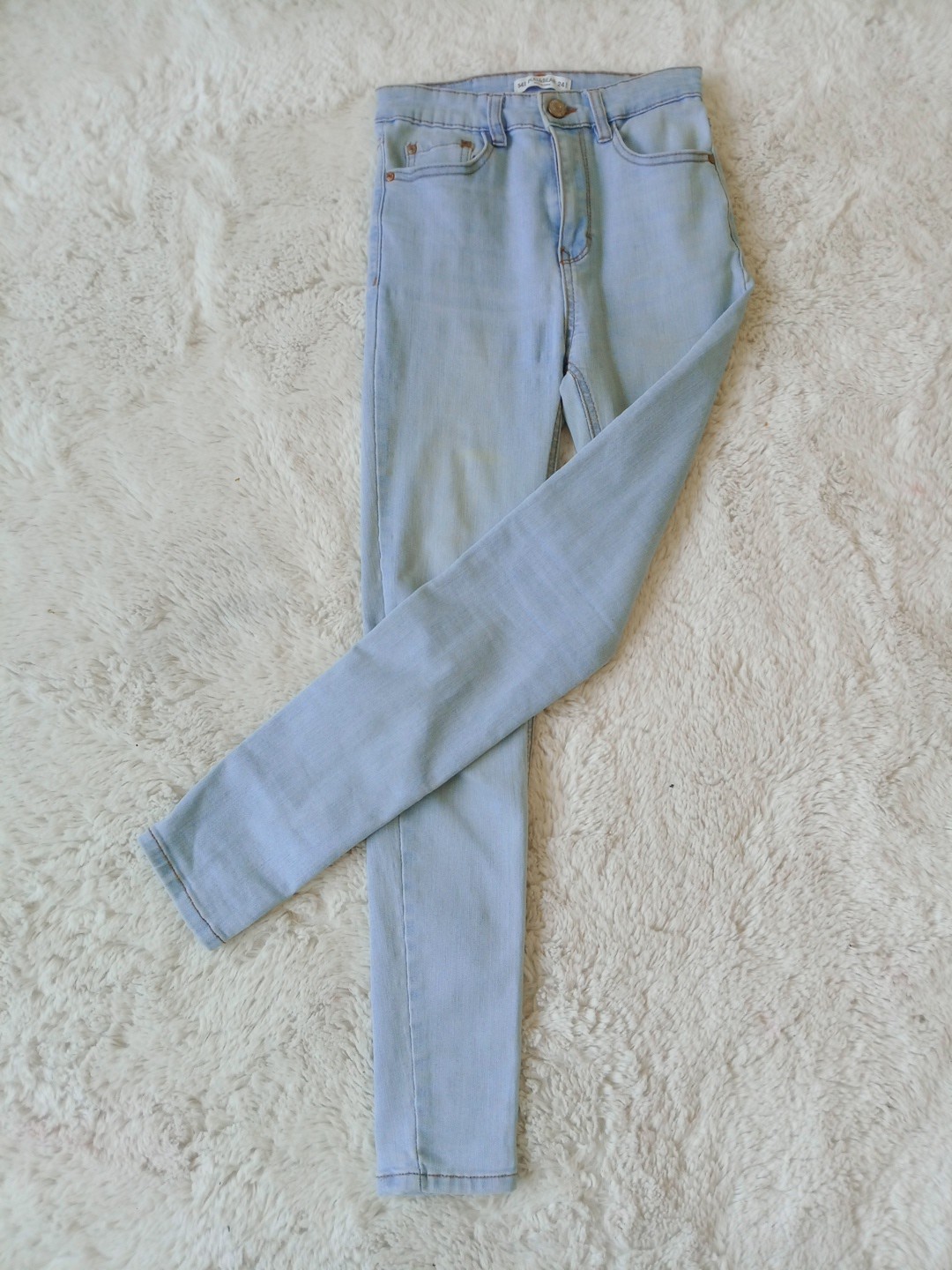 Pull&Bear Light Blue Wash Denim Skinny Jeans Tapered High Rise EU 34 UK Size 8