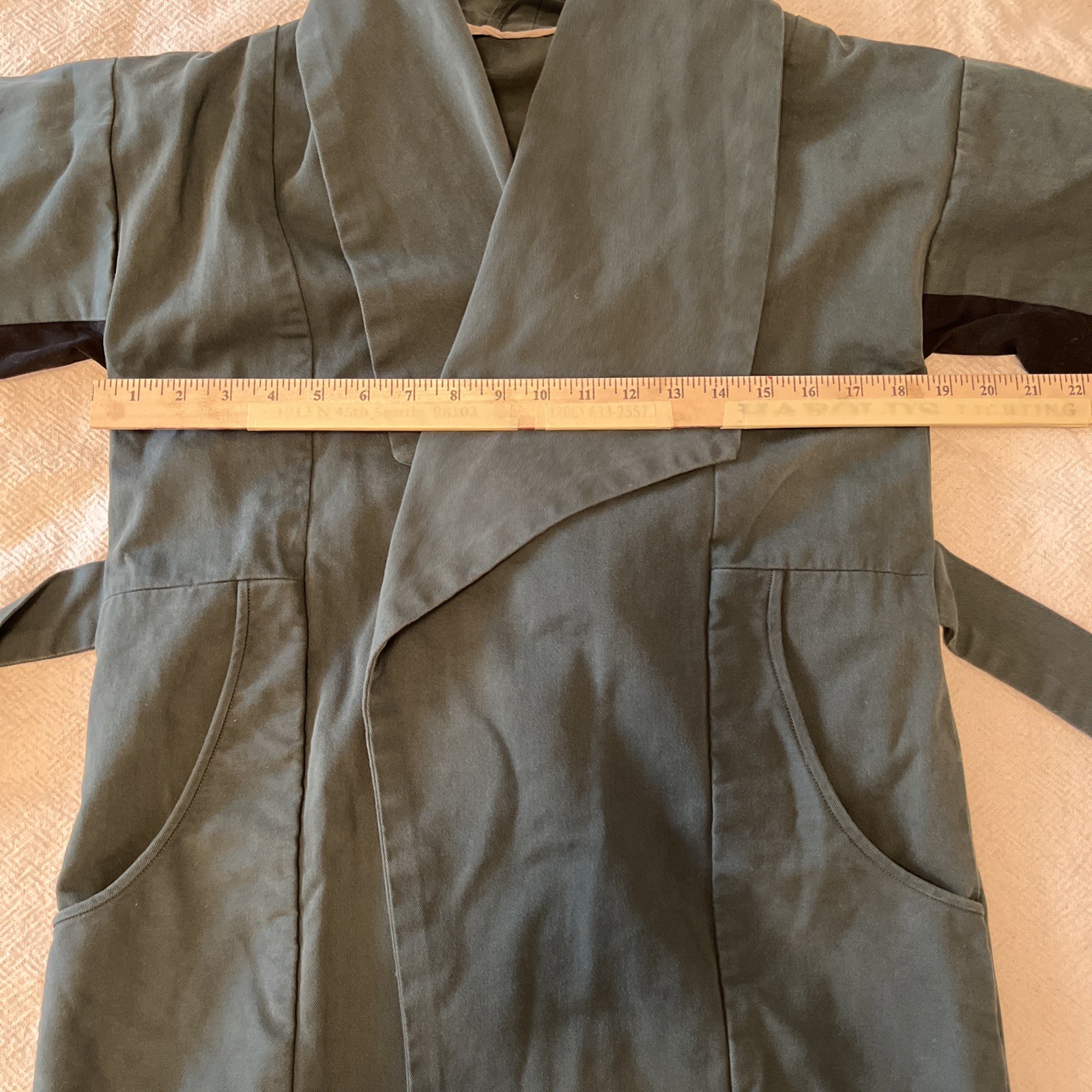 XS/S Petite Peacoat Duster Jacket 100% Cotton Sage Green With Pockets And Straps