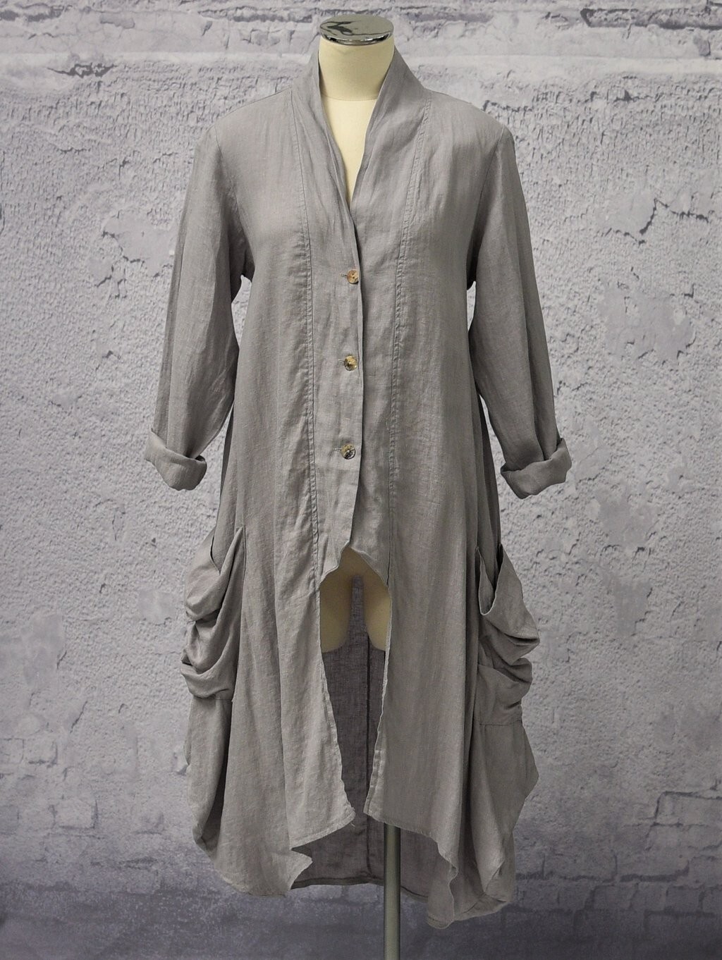 LUUKAA Light Linen 8Y0316 POUCH POCKET DUSTER Top (sizes 4 -20 ) SOFT GREY