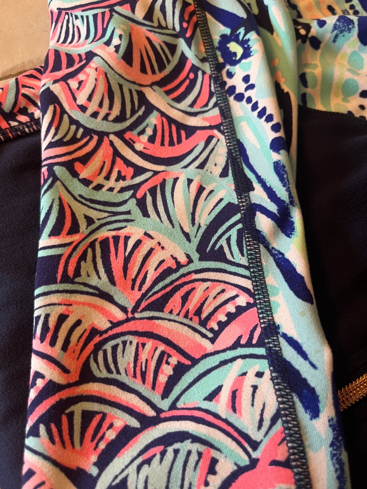 Lilly Pulitzer Navy Blue Teal Green Pink Rose Gold Zipper Luxletic Jacket Medium