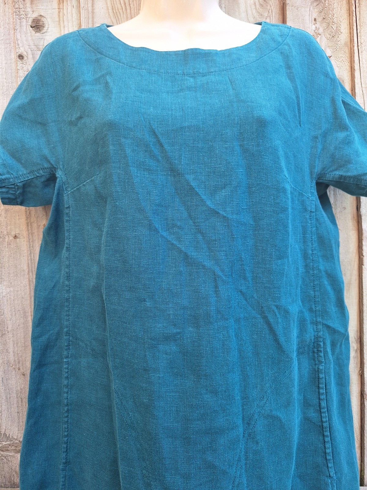 Seasalt Boxy Loose Fit Linen Teal Blue Green Shift Primary Dress UK 8 EU 36 US 4