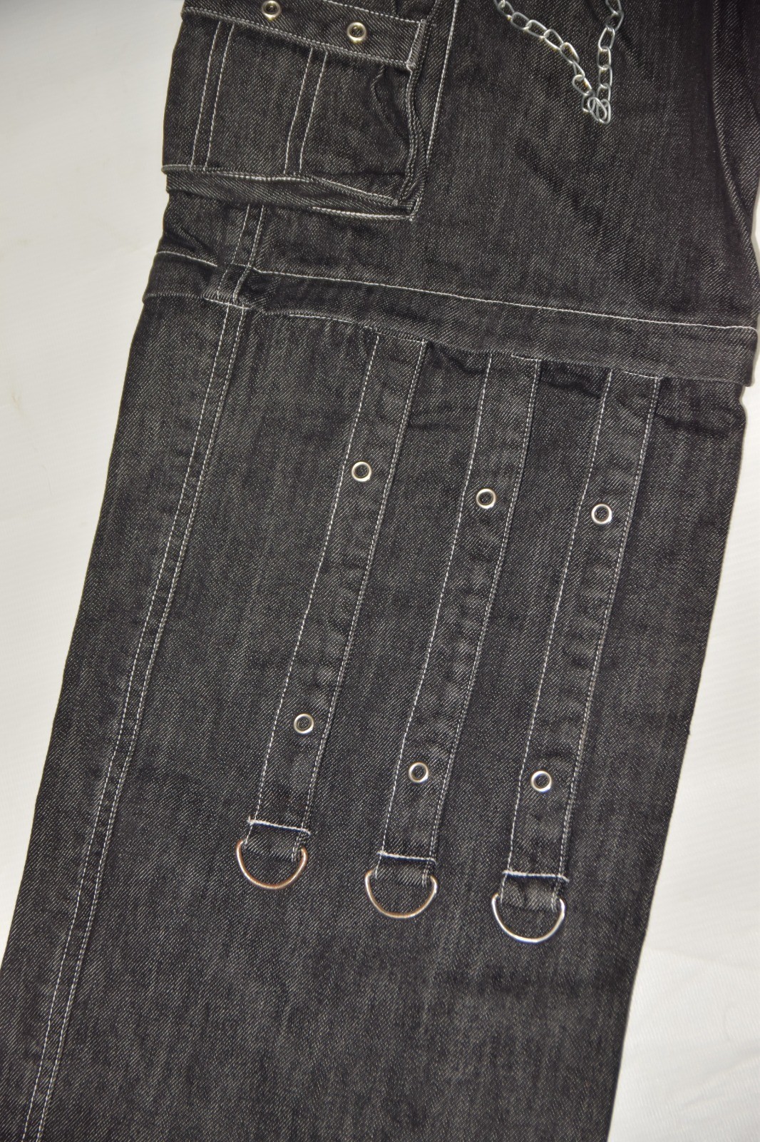 Men’s Gothic Cargo Jeans Black Denim Punk Chain Wide Leg Cyber Y2K Pants