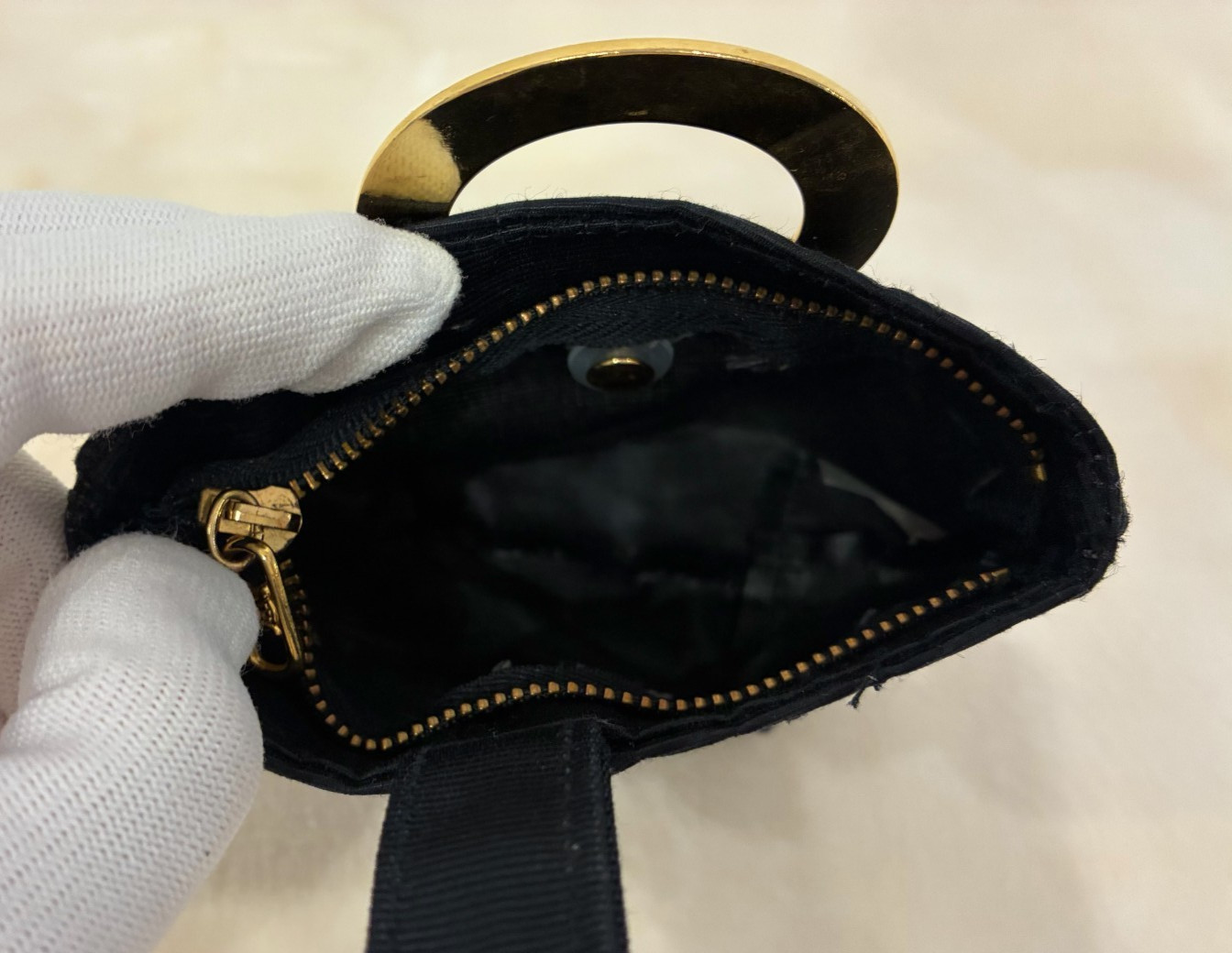 CELINE Mini Pouch Bag Black Nylon Ring Handle Authentic