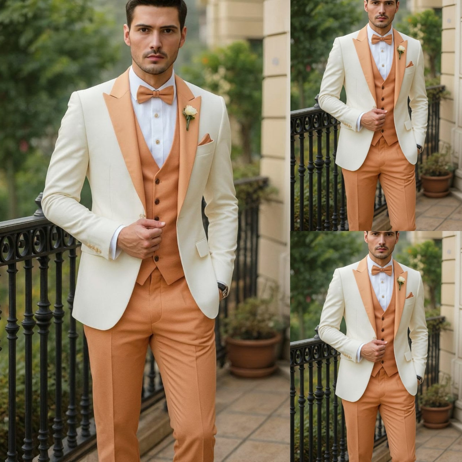Peak Lapel 3Pcs Men’s Suits Wedding Groom Party Jacket Evening Dinner Slim Coat
