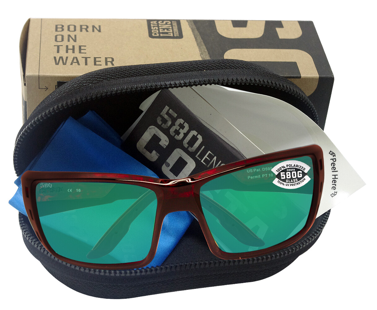 Costa Del Mar Permit Tortoise Frame Green Mirror 580G Glass Polarized Lens