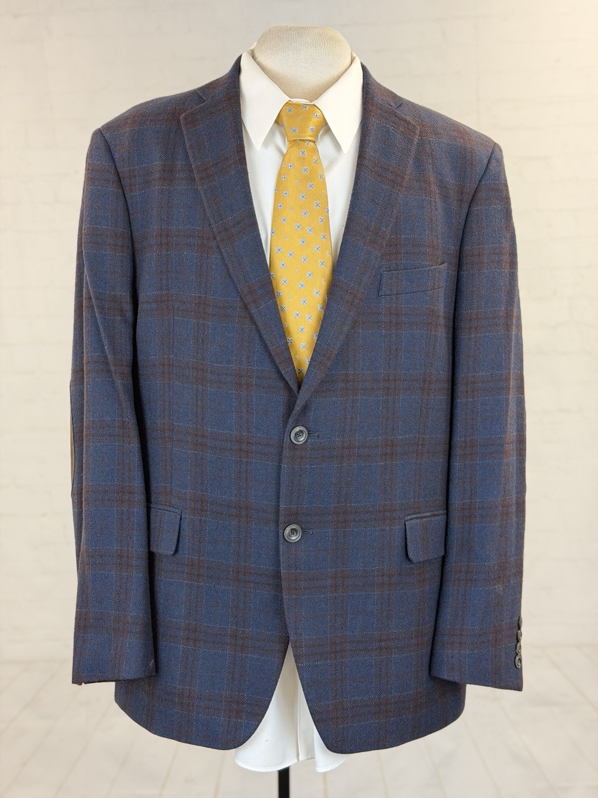 Black Brown 1826 Men’s Navy Blue Burgundy Plaid 100% Wool Blazer 46R Slim Fit