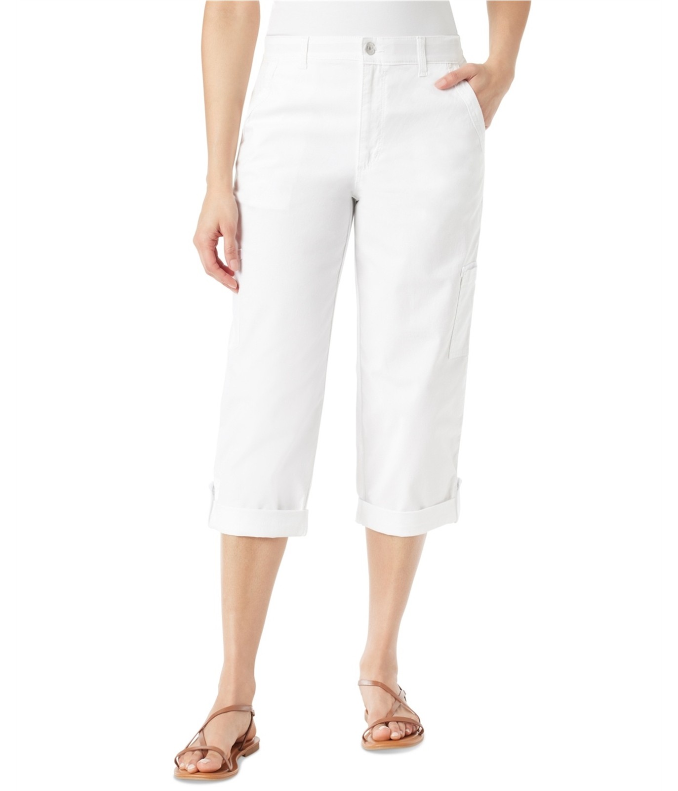 Gloria Vanderbilt Adjustable Hem Cargo Casual Pants White 14 / 22L
