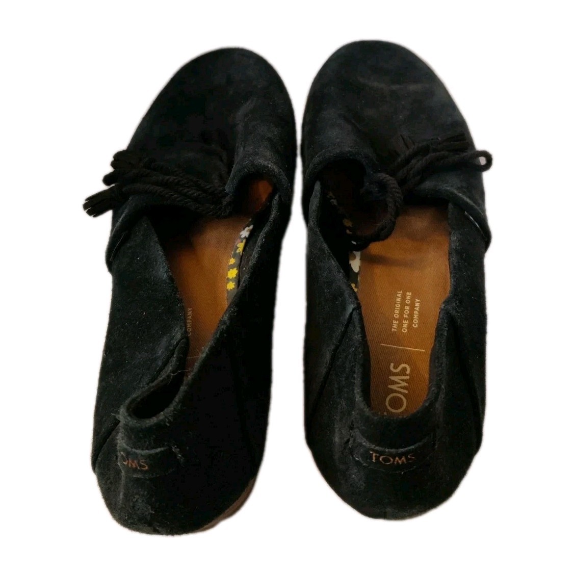 Toms Kelli Slip on Tassel Suede Flats Women Black