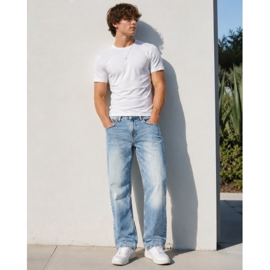 American Eagle Outfitters Mens Loose Fit Light Wash Denim Jeans 28×30 Blue