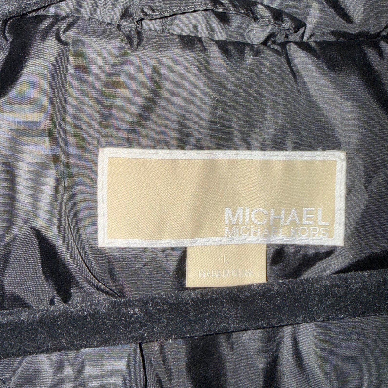 Michael Kors Black Down Puffer Coat Faux Fur Hood Long Parka Jacket Womens Large