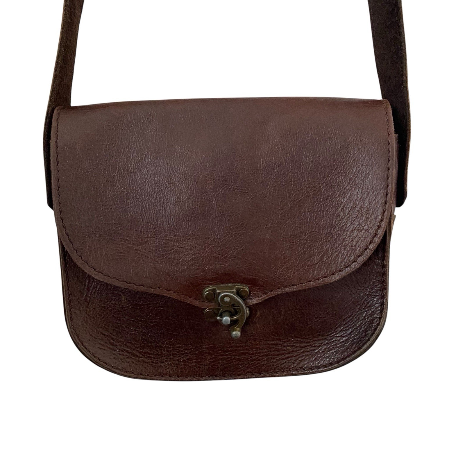 Brown Saddle Leather Vintage Raw Suede Lined Source Unknown Crossbody Bag