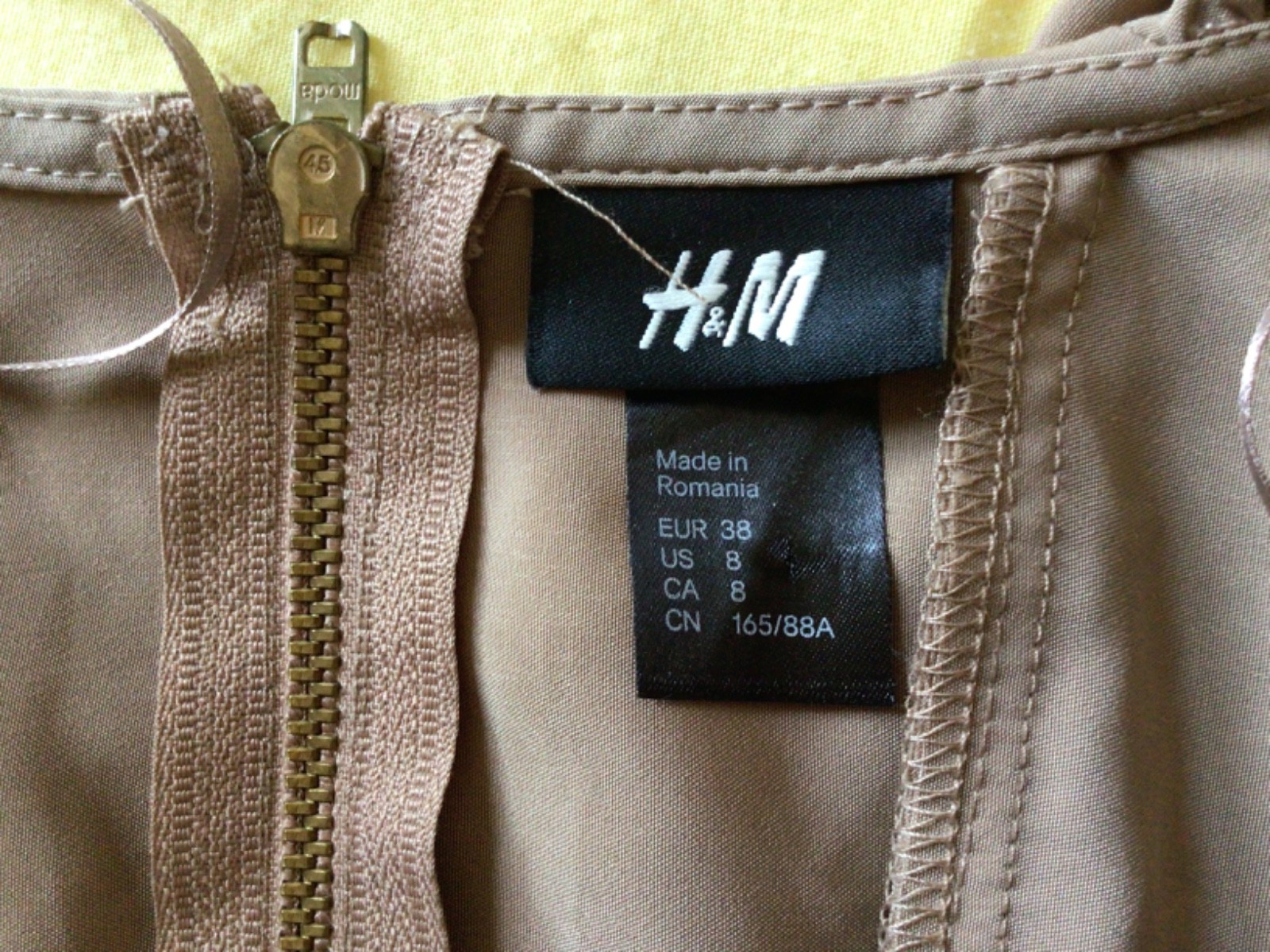 H&M . Size EUR 38 Dress. Light brown. 100% Poly Easter. Machine wash