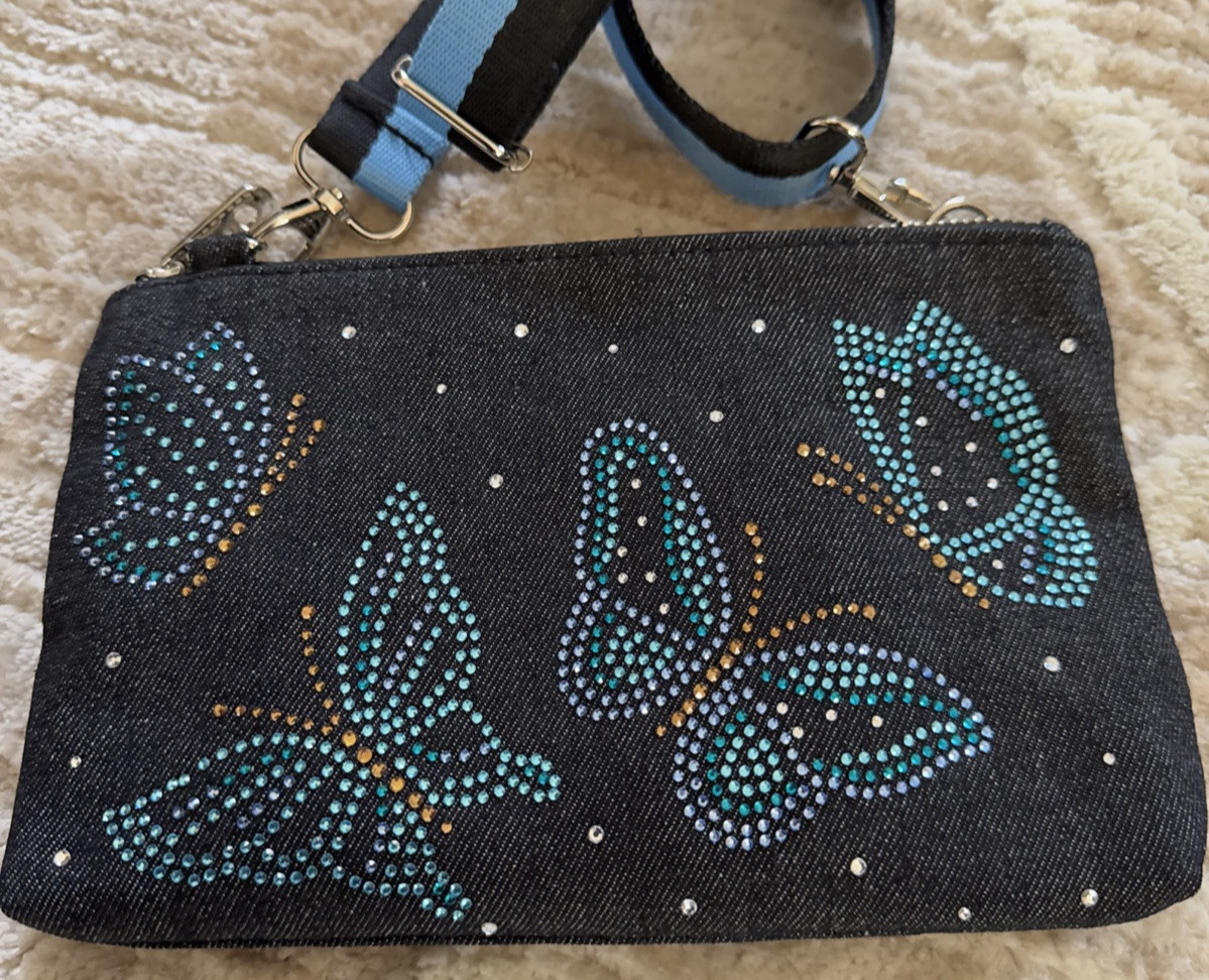 NWOT Brighton Crossbody or Clutch VIP BUTTERFLY Denim Bag Removable Strap