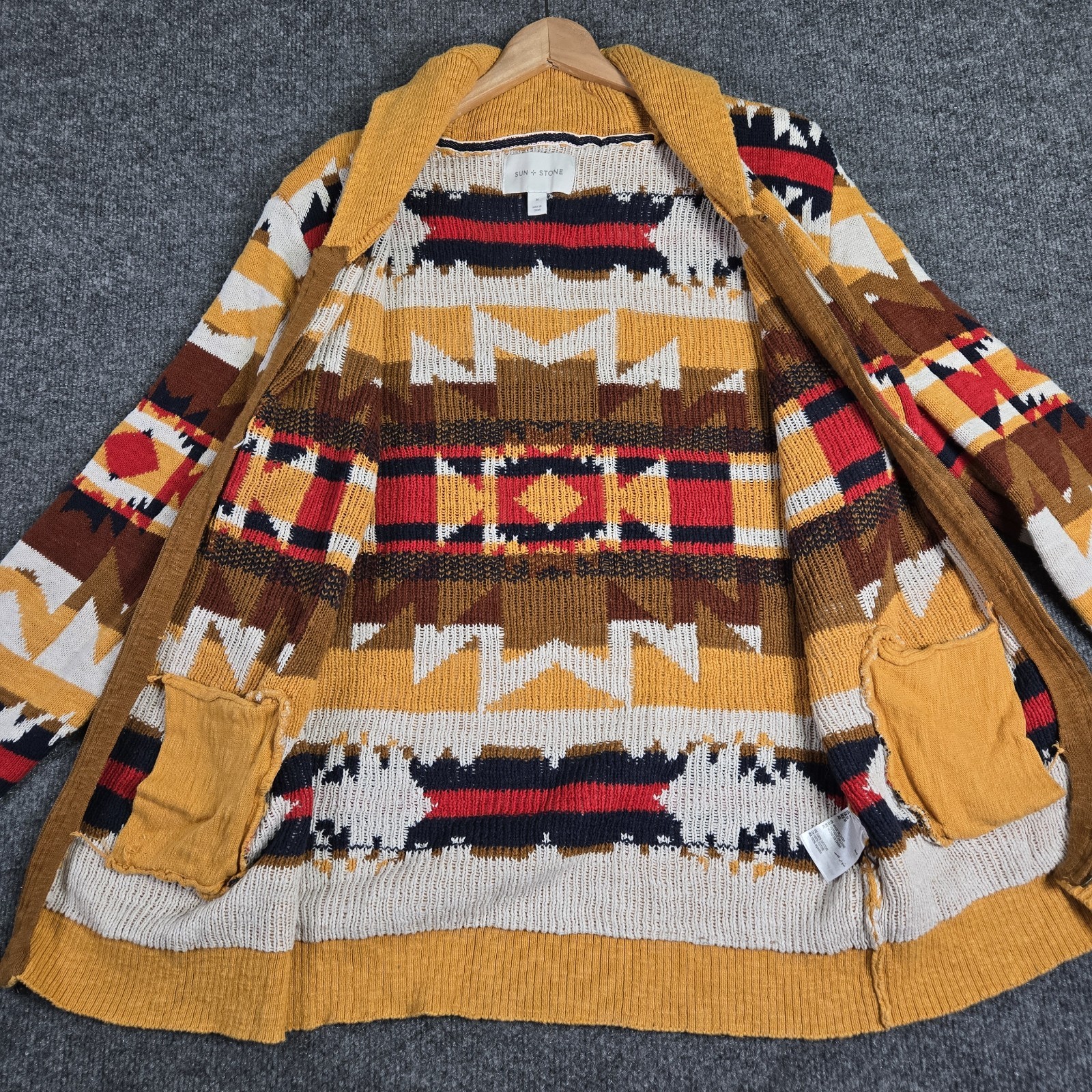 Sun + Stone Cardigan Sweater Mens M Southwestern Aztec Full Zip Cotton Shawl