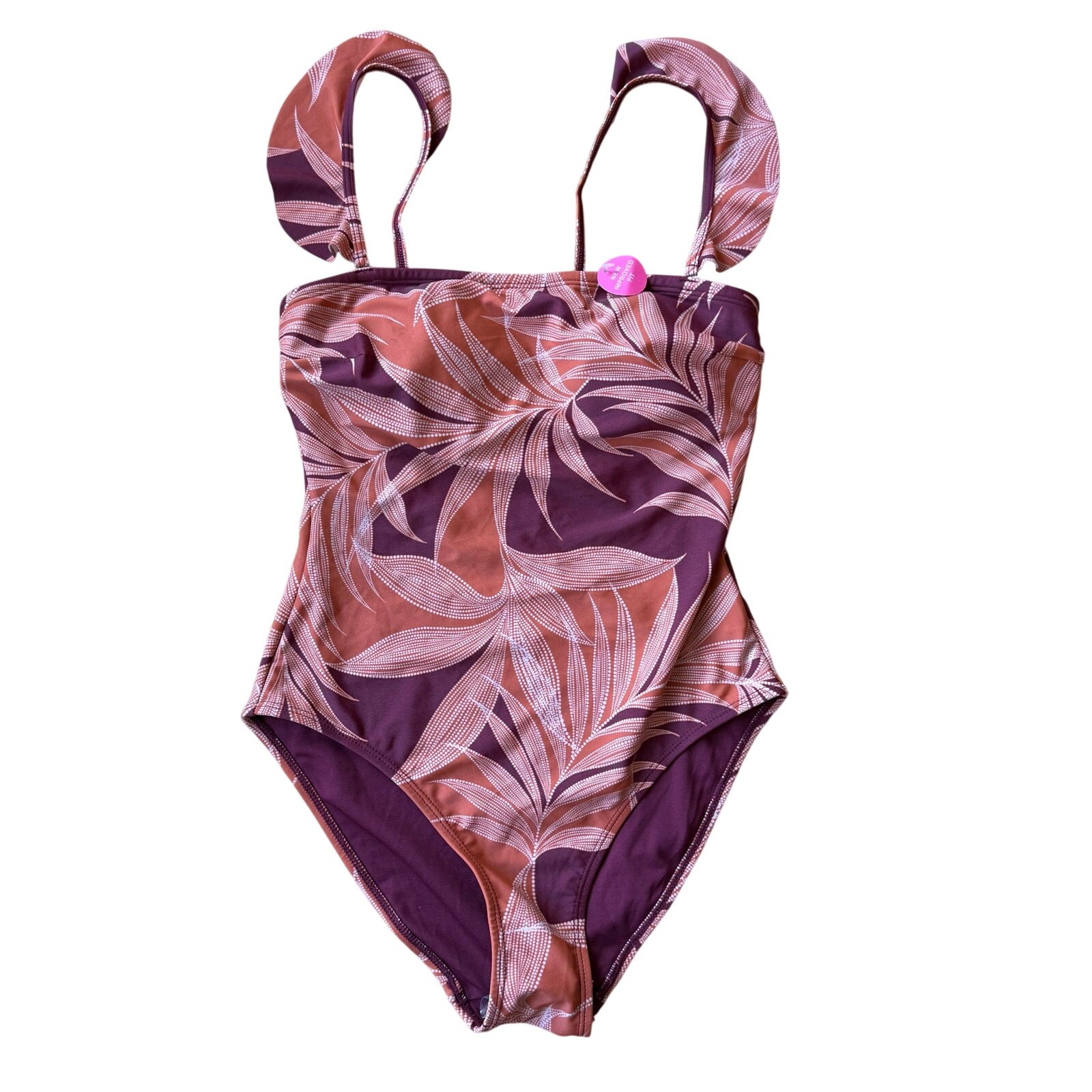 Accessorize London One Piece Tropical Palm Print Orange Pink Swimsuit Size 6
