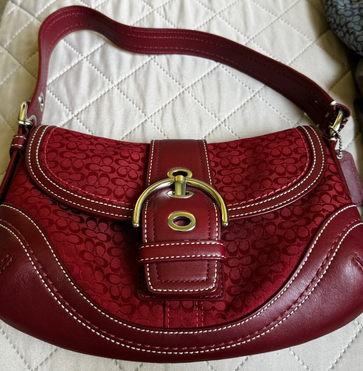 Coach F10925 SMALL Vintage Cherry Red Soho Y2K Signature C Canvas & Leather Bag