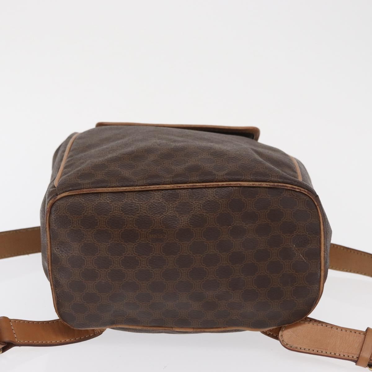 CELINE Macadam Canvas Backpack PVC Leather Brown Gold Auth 164150