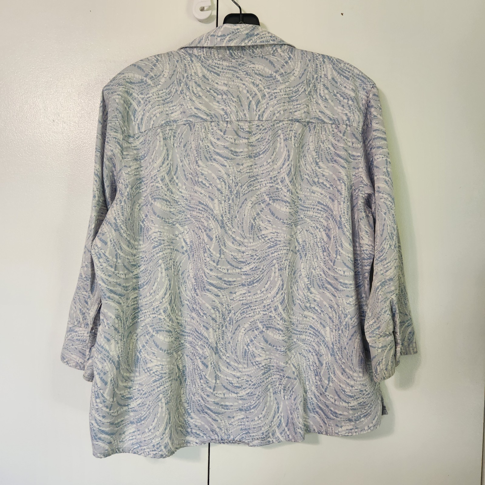 Foxcroft Womens Abstract Button Up Shirt Size 14 Petite Long Sleeve Wrinkle Free