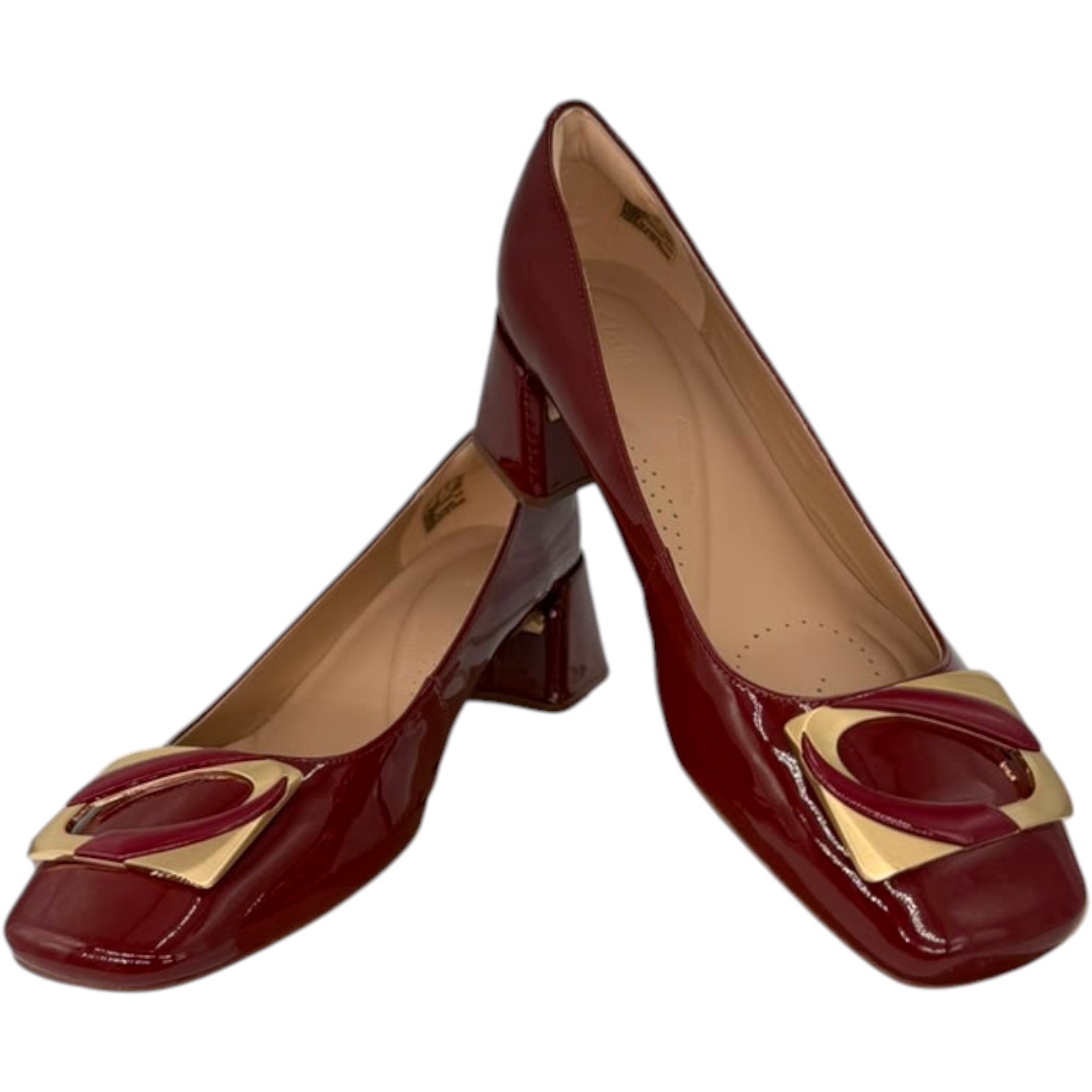 CLARKS Nyta45 Jazz Chestnut Red Shoes Pumps Gold Buckle Women Size 7, 8, 9 NEW