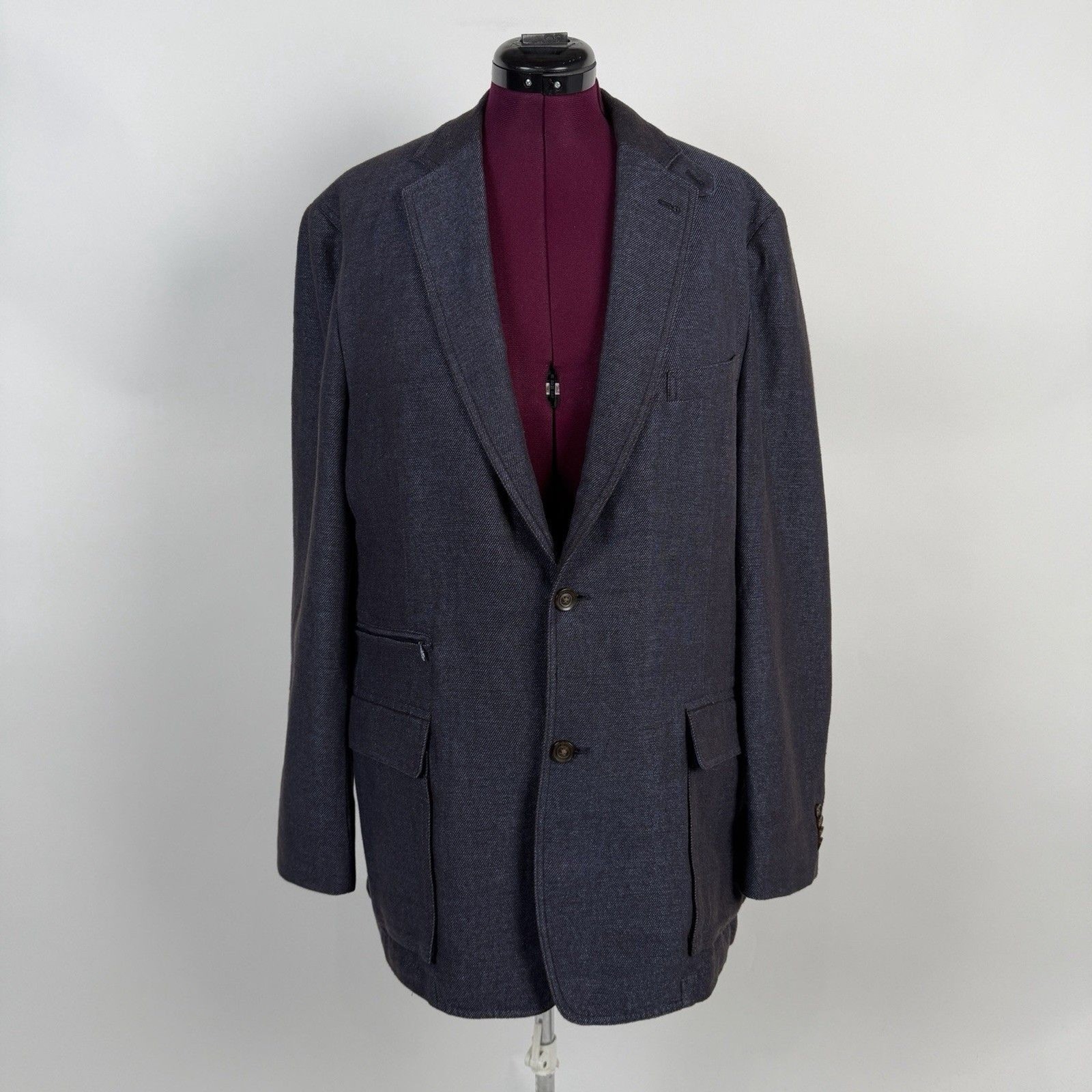 Kroon Linen Wool Unstructured Blue Blazer 44L Sport Coat Jacket Double Vented