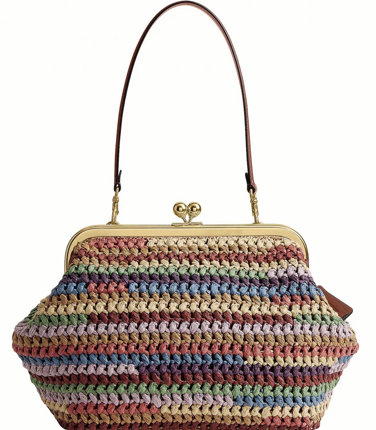 COACH Kisslock Frame Bag 27 Straw Brass Multi Color
