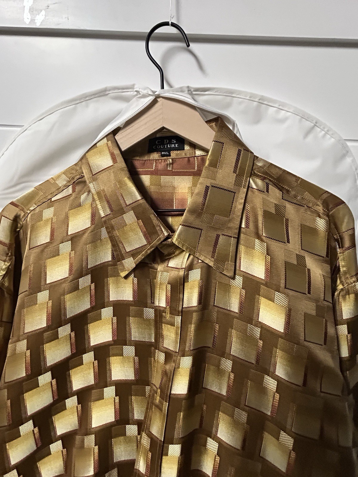 CDS Creme De Silk Couture by Egdon Heath Mens 100% Silk Shirt Size 3XL Gold Bric