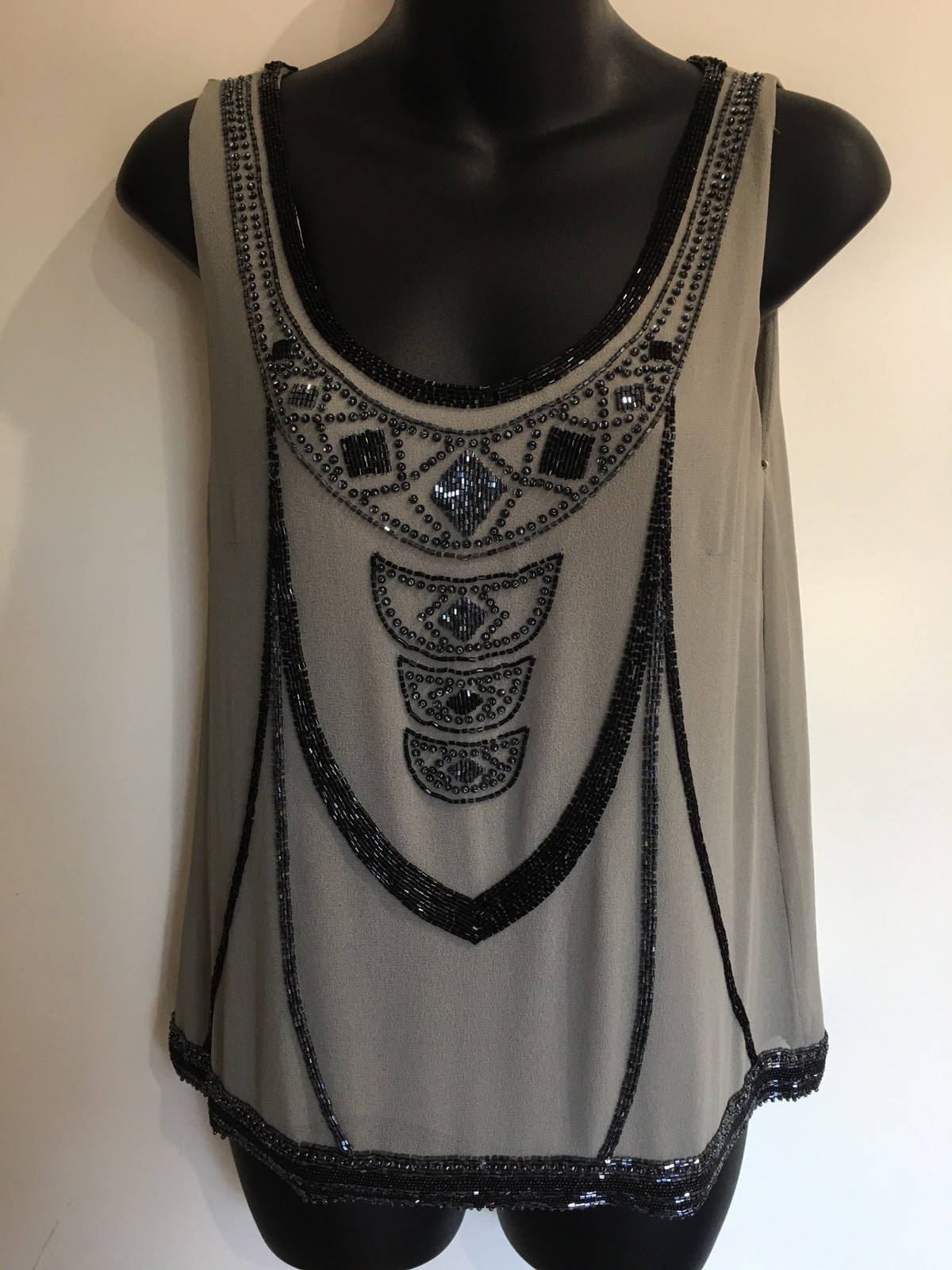 Grace Hill Designer Art Deco Vintage Retro Party Sequins Grey Black Top Size 8