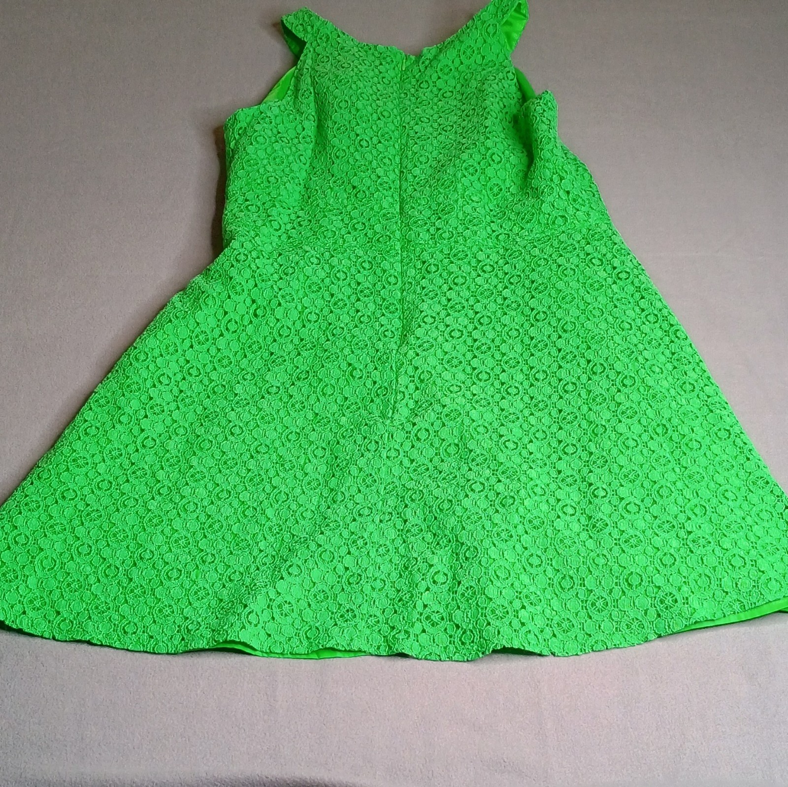 New York & Company Green A-Line Lined Sleeveless Dress 12 Eyelet Lace Party