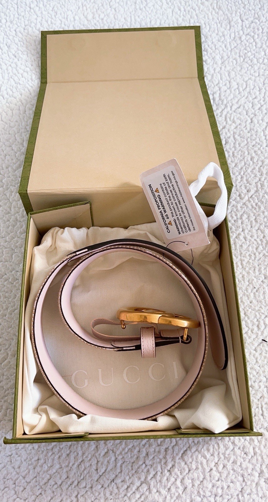Gucci Women’s GG Marmont Jumbo GG Belt Beige/ Light Pink Size 75cm 30 in