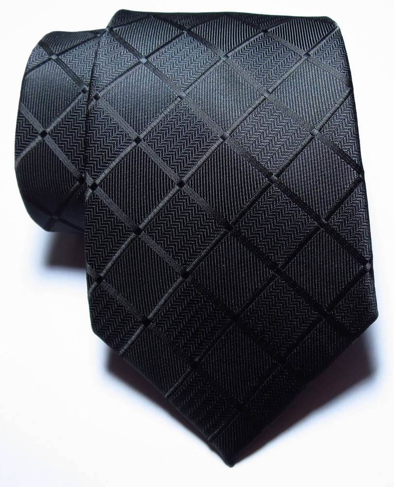 New Classic Checks Full Black JACQUARD WOVEN 100% Silk Men’s Tie Necktie