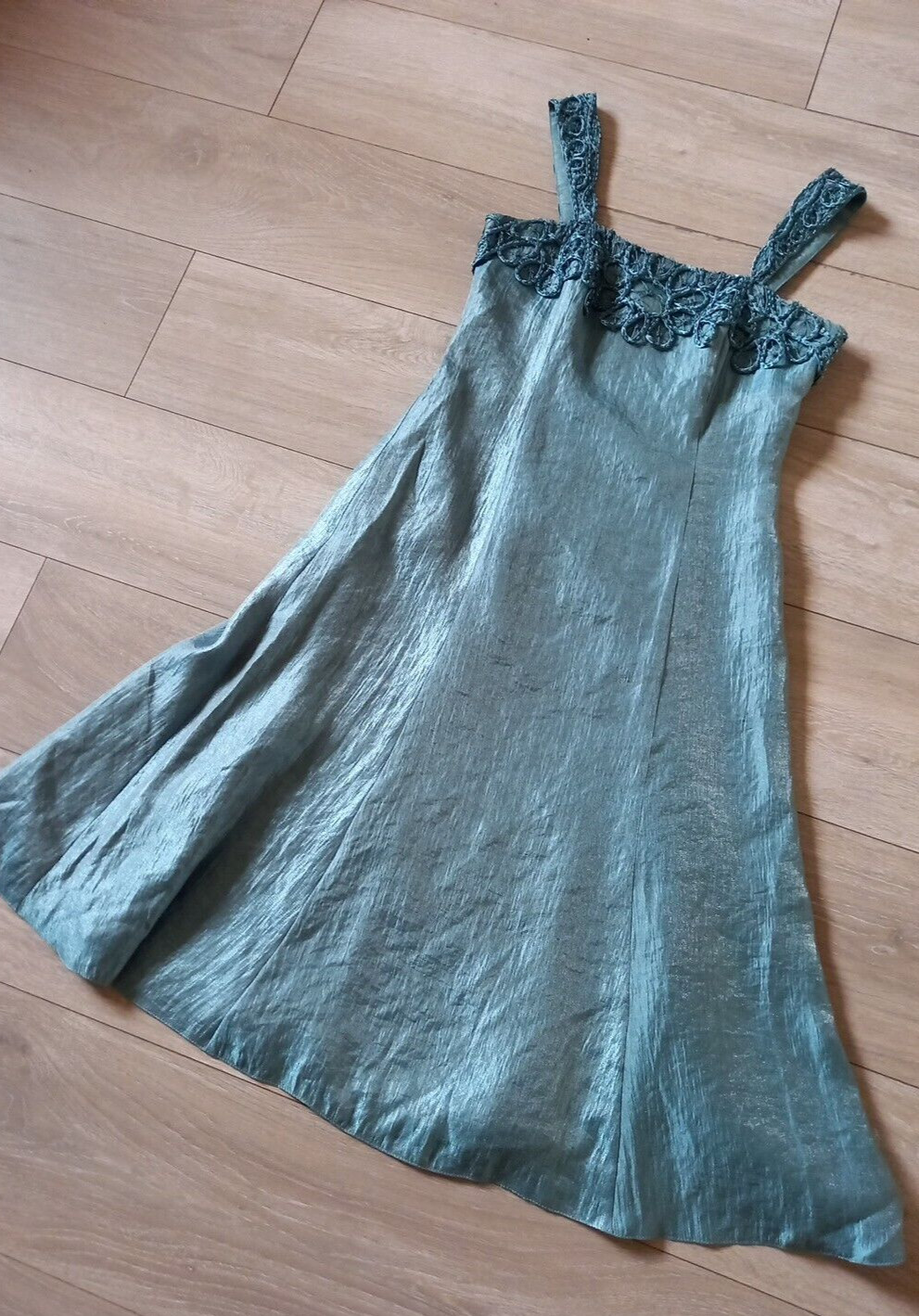Gina Bacconi Duck Egg Dress & Jacket Faux Silk Embellished Wedding Occasion UK8