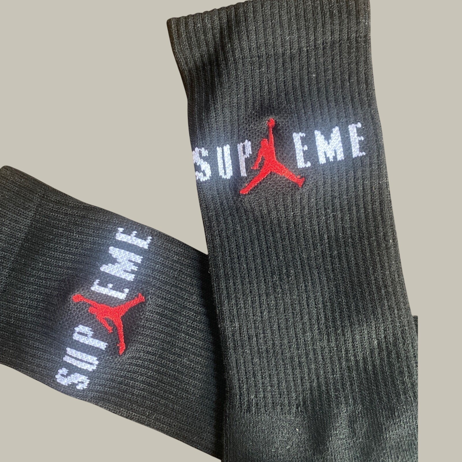 Supreme X Jordan Crew Socks, Men’s 7-12 Large, Black, 1 Single Pair, Jumpman AJ