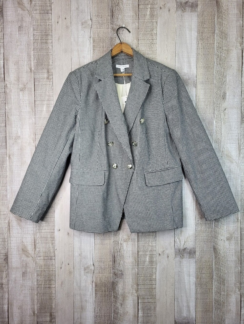 Free Assembly Double-Breasted Houndstooth Blazer – Black & White Size Large