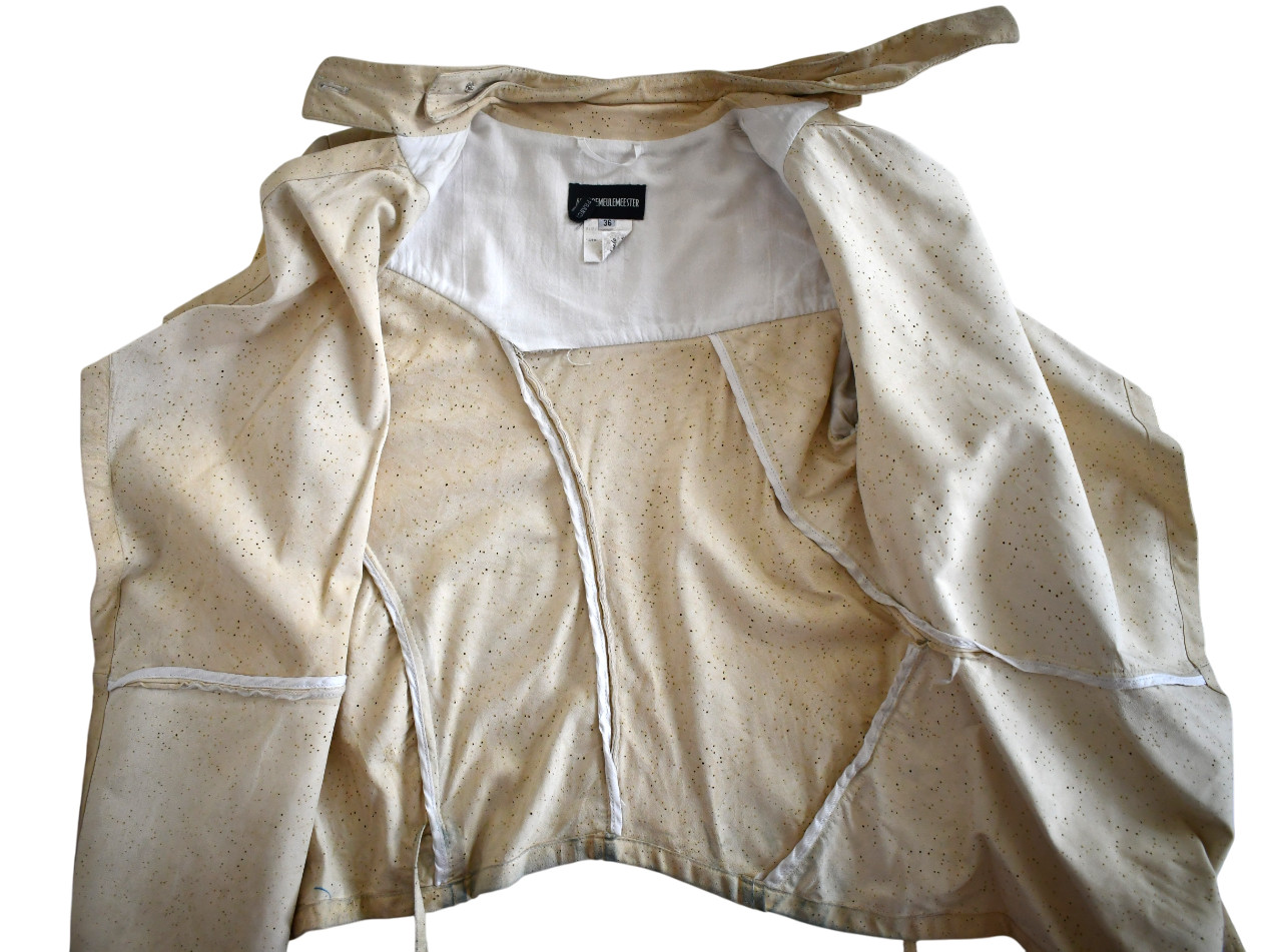 ANN DEMEULEMEESTER Cream PERFORATED LEATHER Women’s Jacket 36 FRANCE