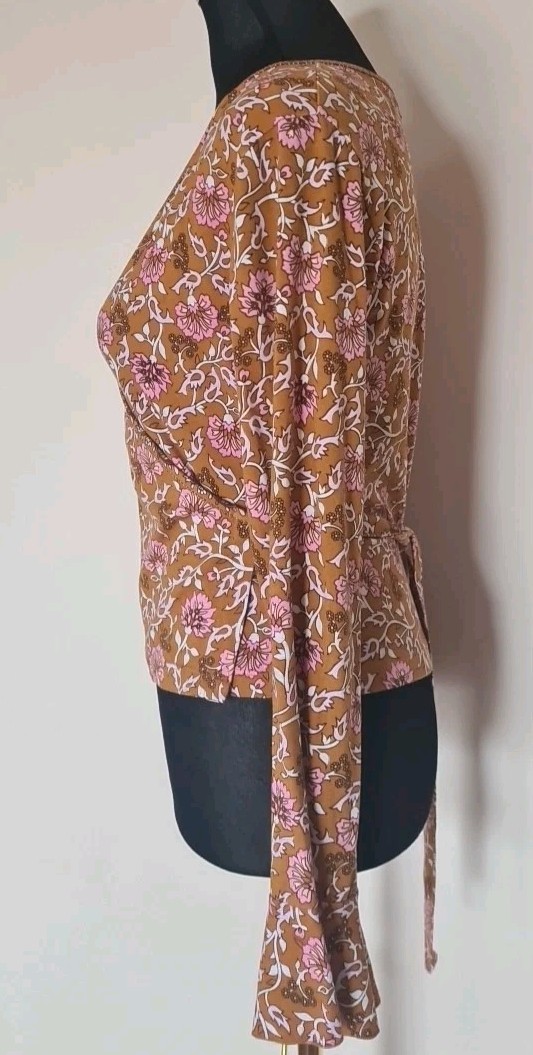 Arnhem Soi Gypsy Brown Pink White Bohemian Hippie Wrap Around Top 10 👇check