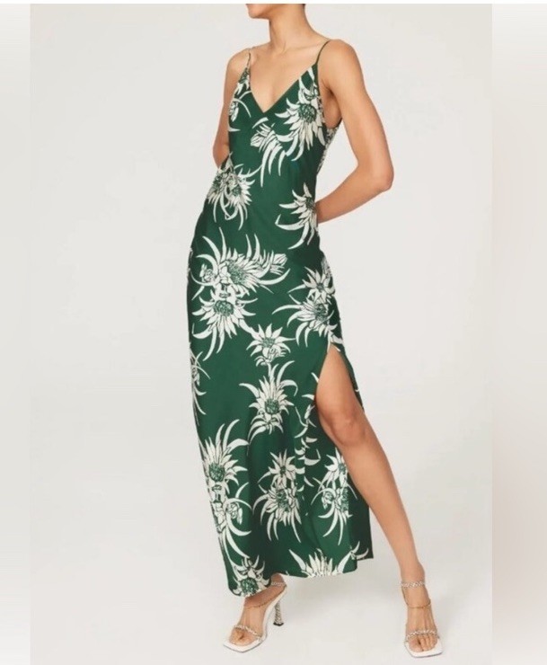 Rag and Bone Larissa Maxi Silk Slip Dress in Green Multi Size: 00