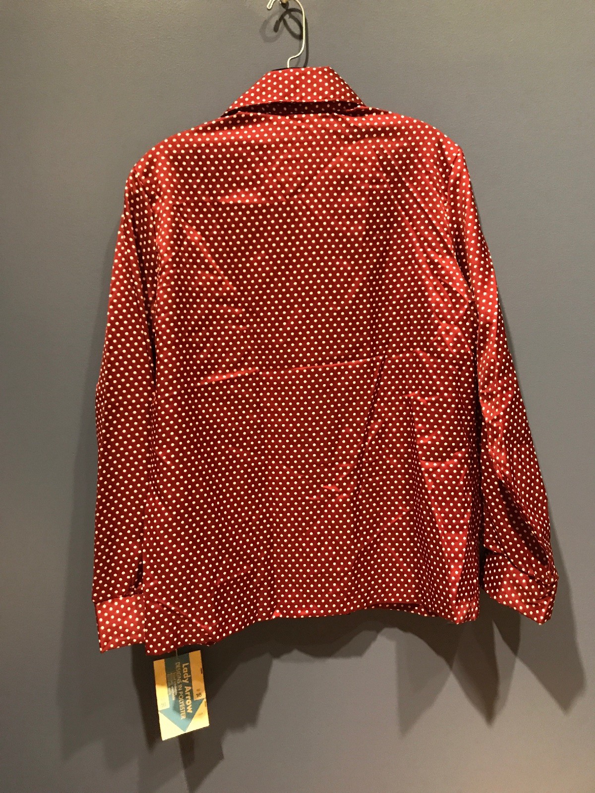 Large Red Top Vtg 70s Polka Dot Berry LADY ARROW ACETATE POLYESTER NWT