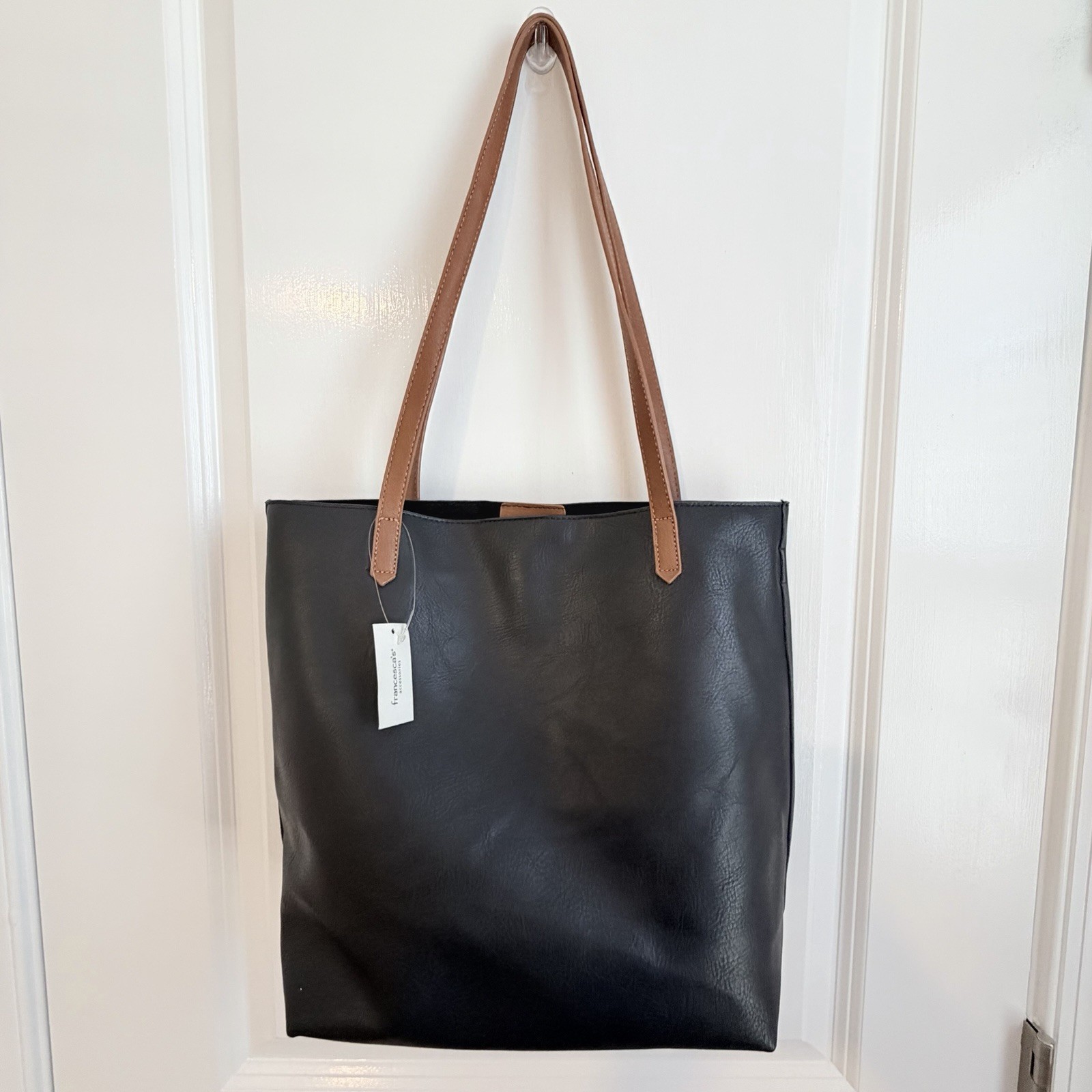 NWT Francesca’s Black Tote Bag Large Shoulder Purse w/ Crossbody Strap