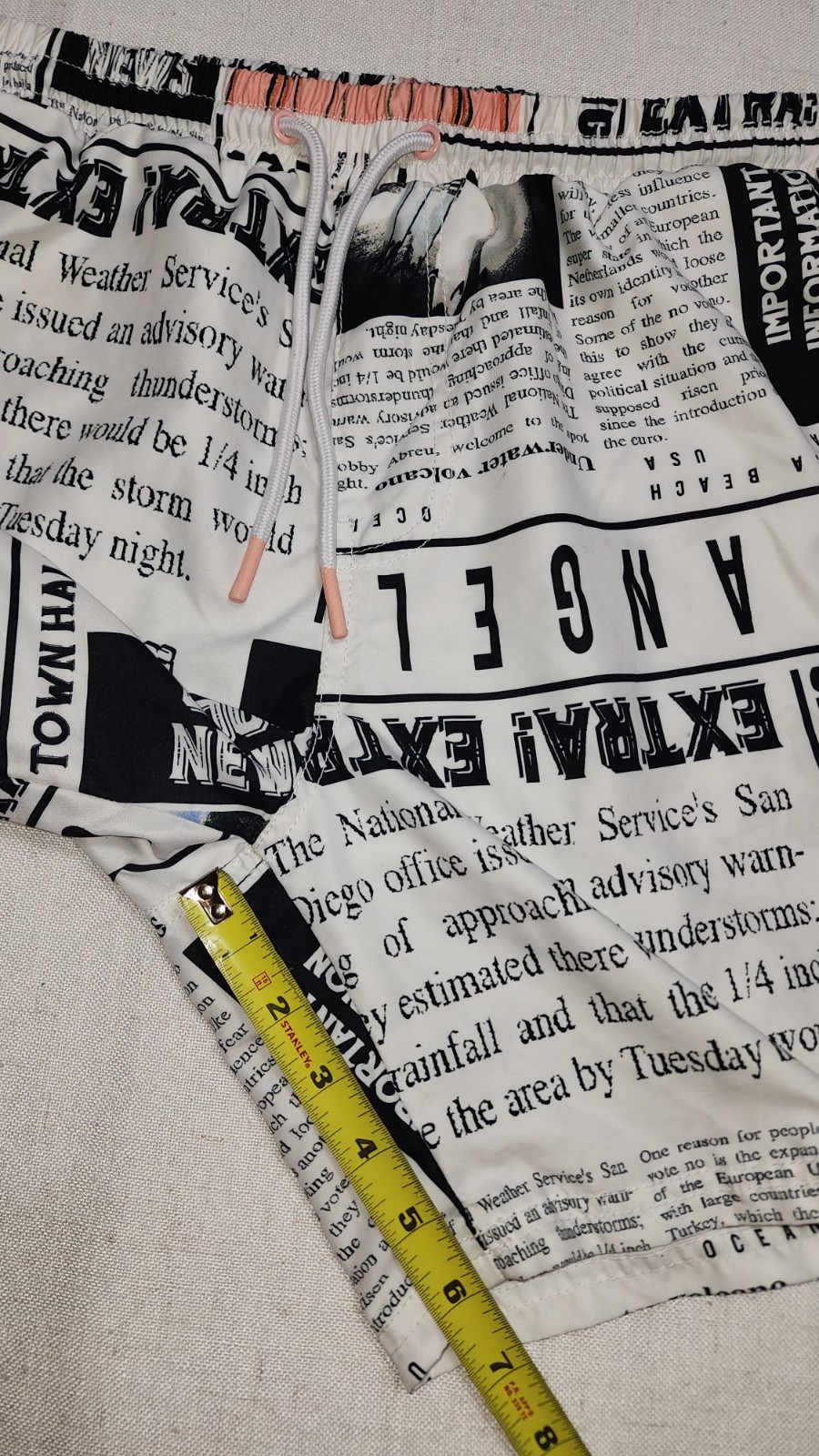 NoBo M (32-34) Black & White Multicolor All Over Newspaper Print Swimming…