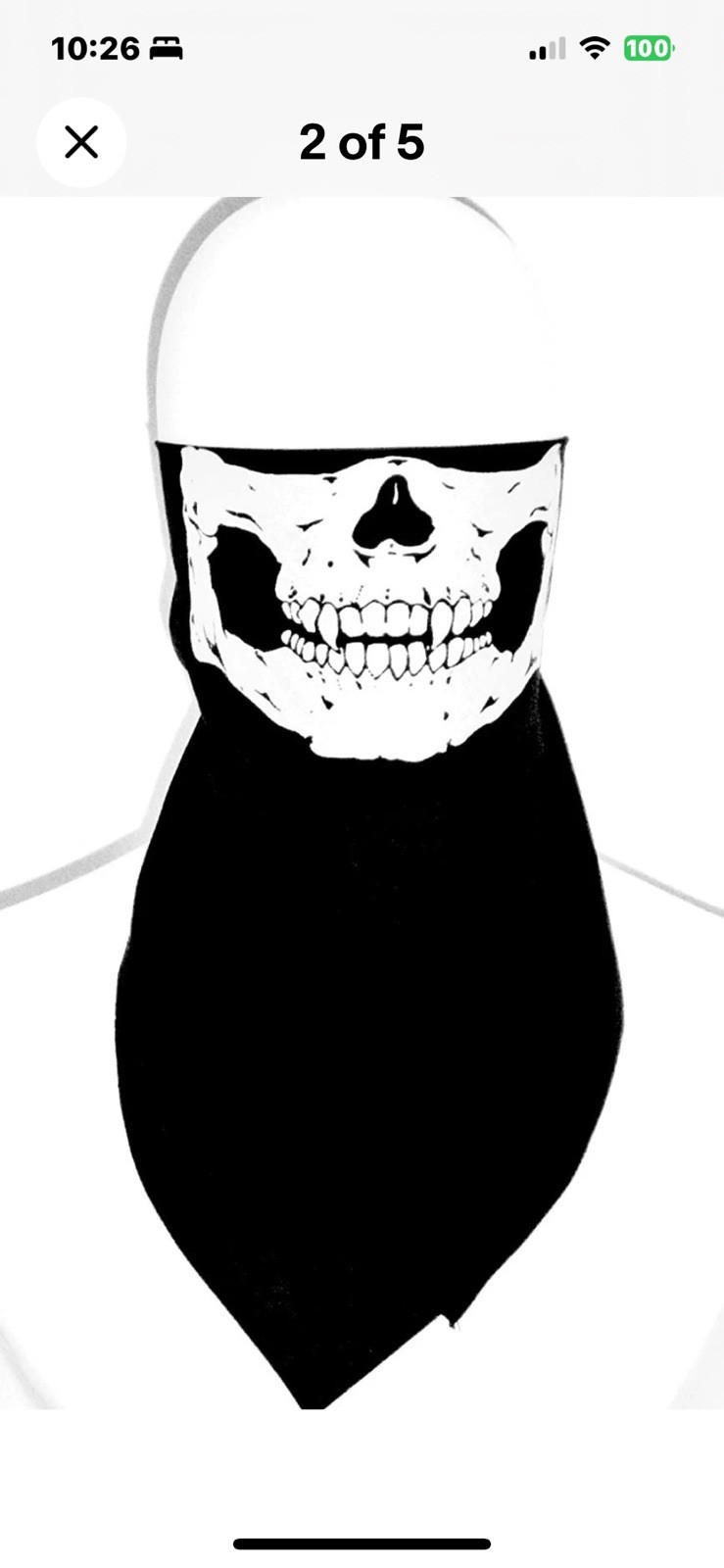 VELCRO®brand ADJUSTABLE BLACK Glow in the Dark SKULL FACE NECK COVER NECKERCHIEF