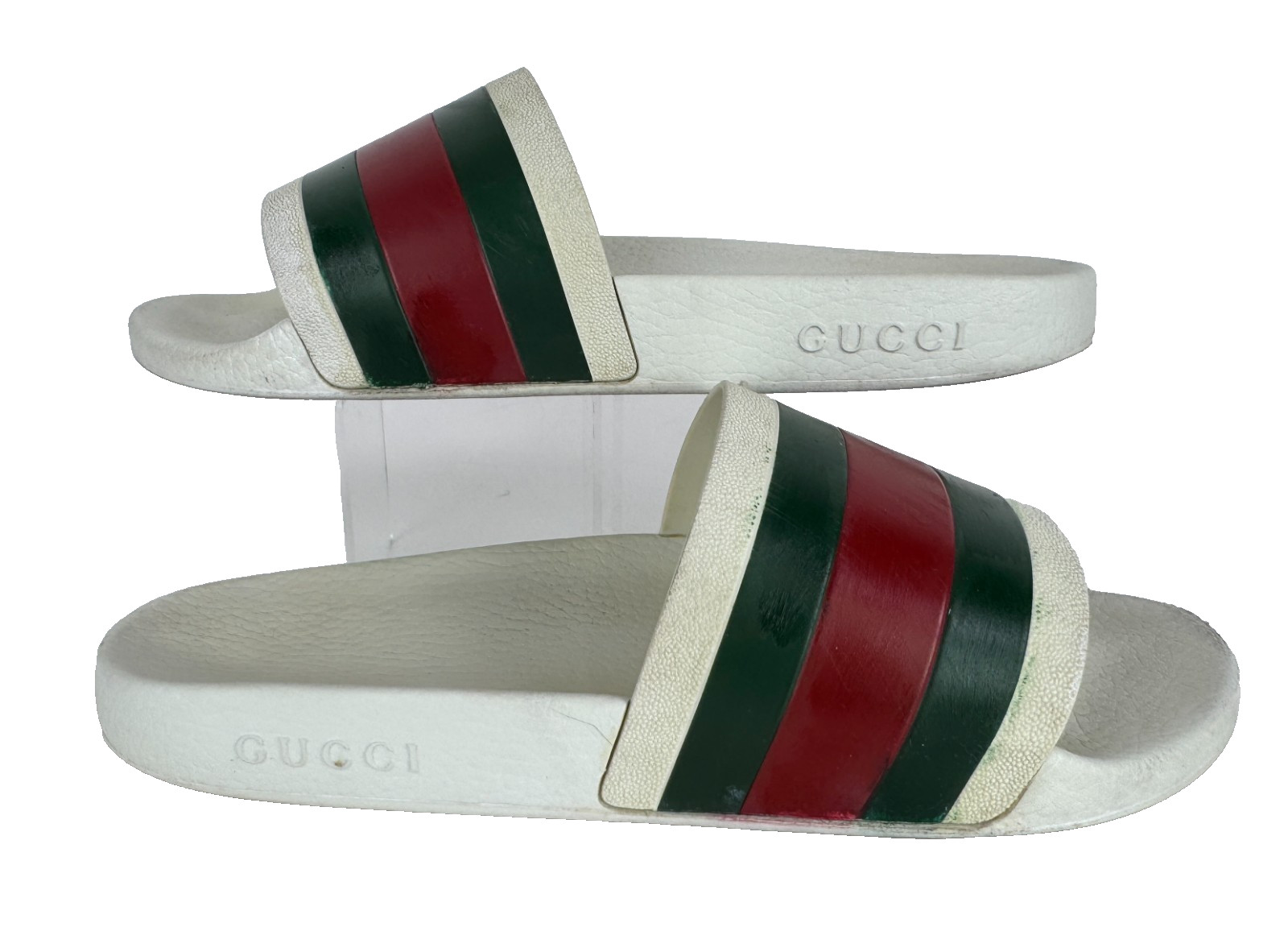 Gucci Auth Men White Web Rubber Pool Slides 10.5 US 10 UK 44 EU Sandals Shoes
