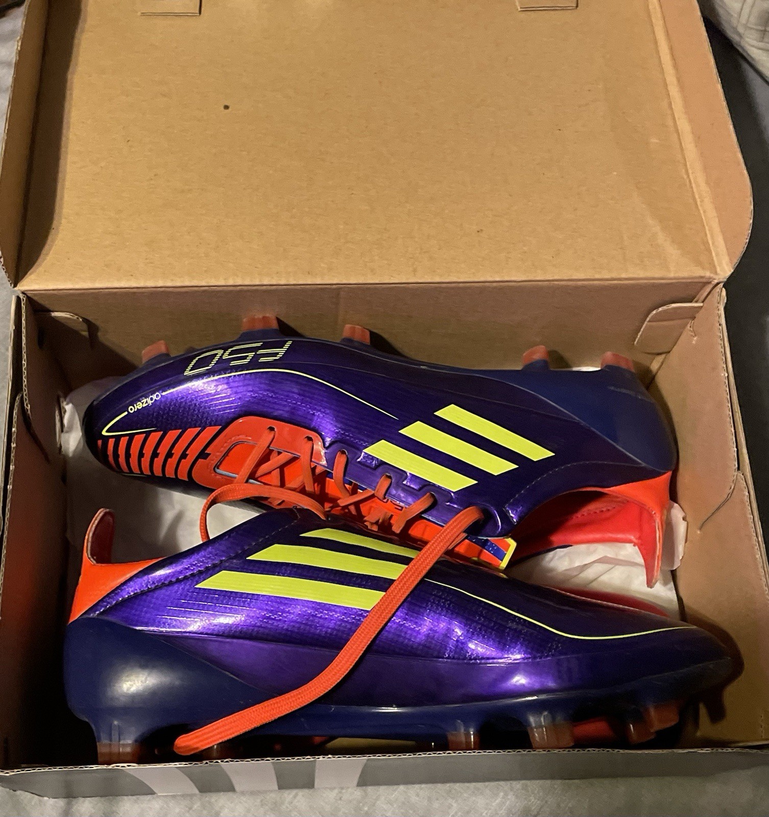 adidas F50 Men’s Soccer Cleats Purple Orange Yellow Low Top Lace Up Cushioned