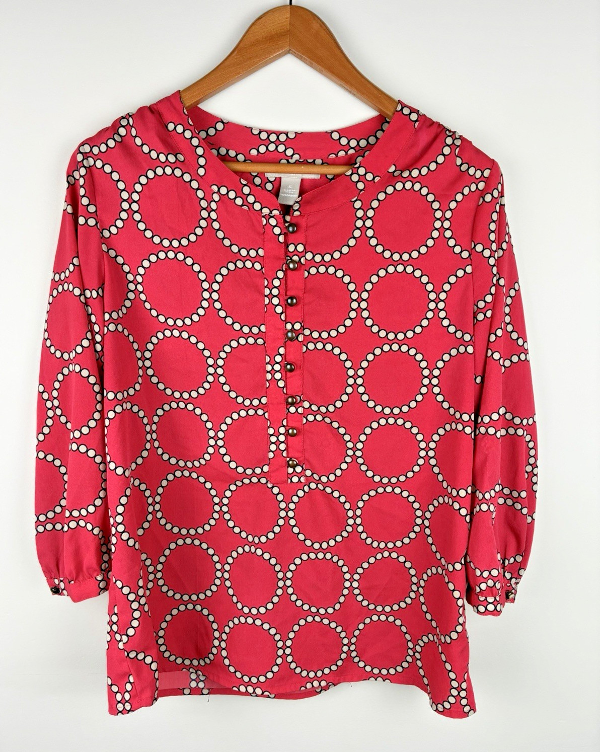 Banana Republic Soft Red Dot Ring Top W Size S Henley Lightweight Retro Preppy