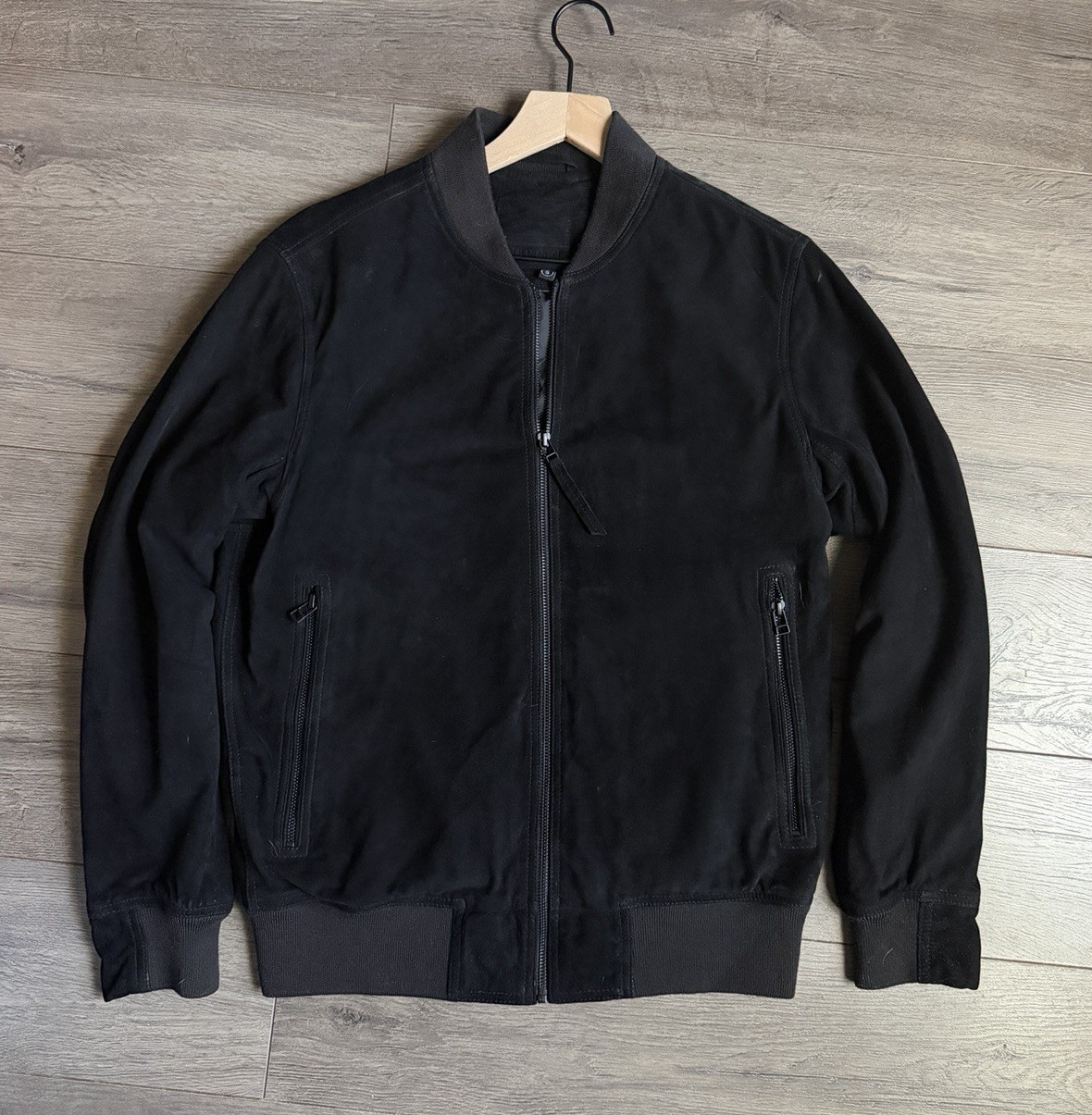 BLANKNYC Men’s Black Leather Bomber Jacket S Full Zip Pockets Lined