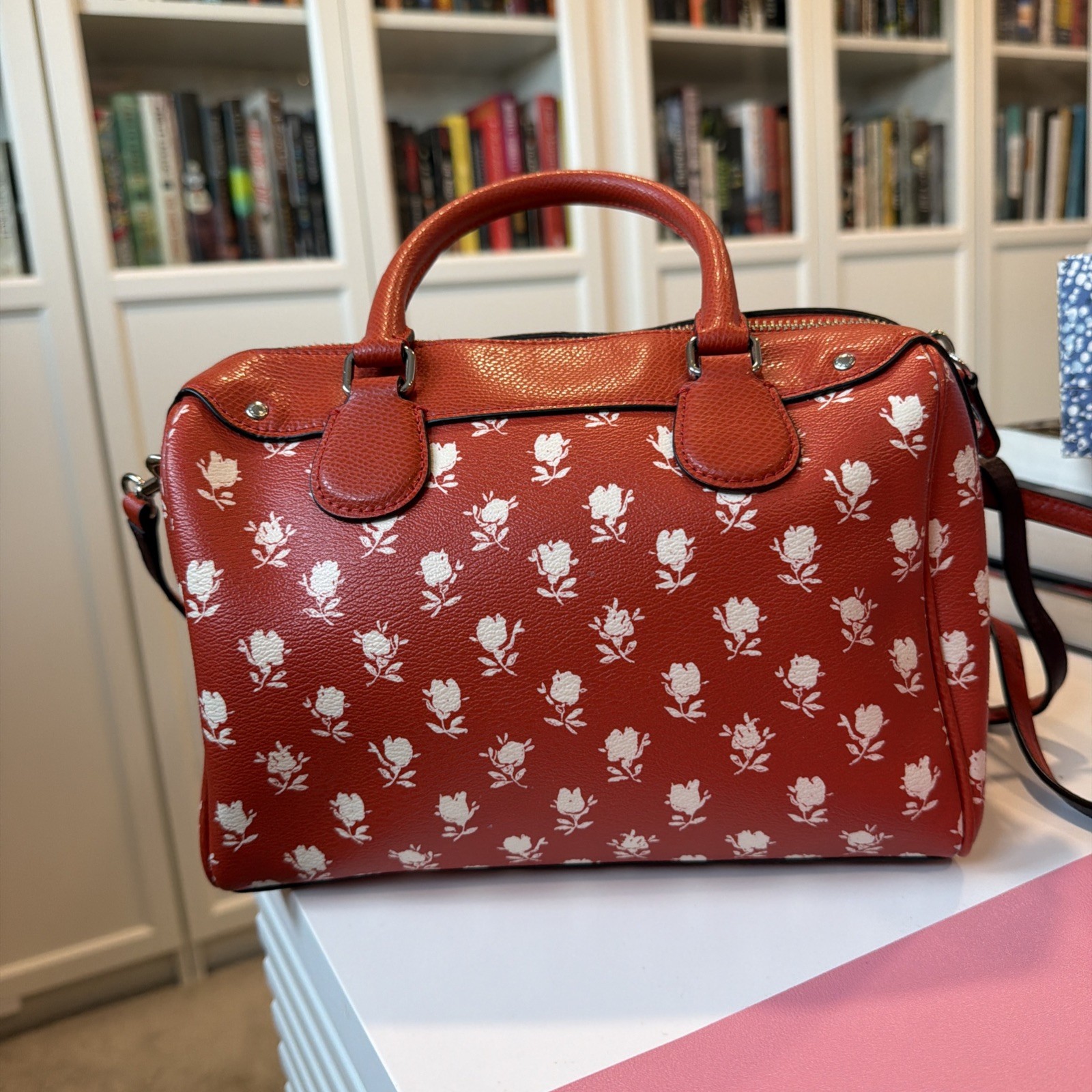 Coach Mini BENNETT Satchel In Floral Print Coated Canvas RED Crossbody