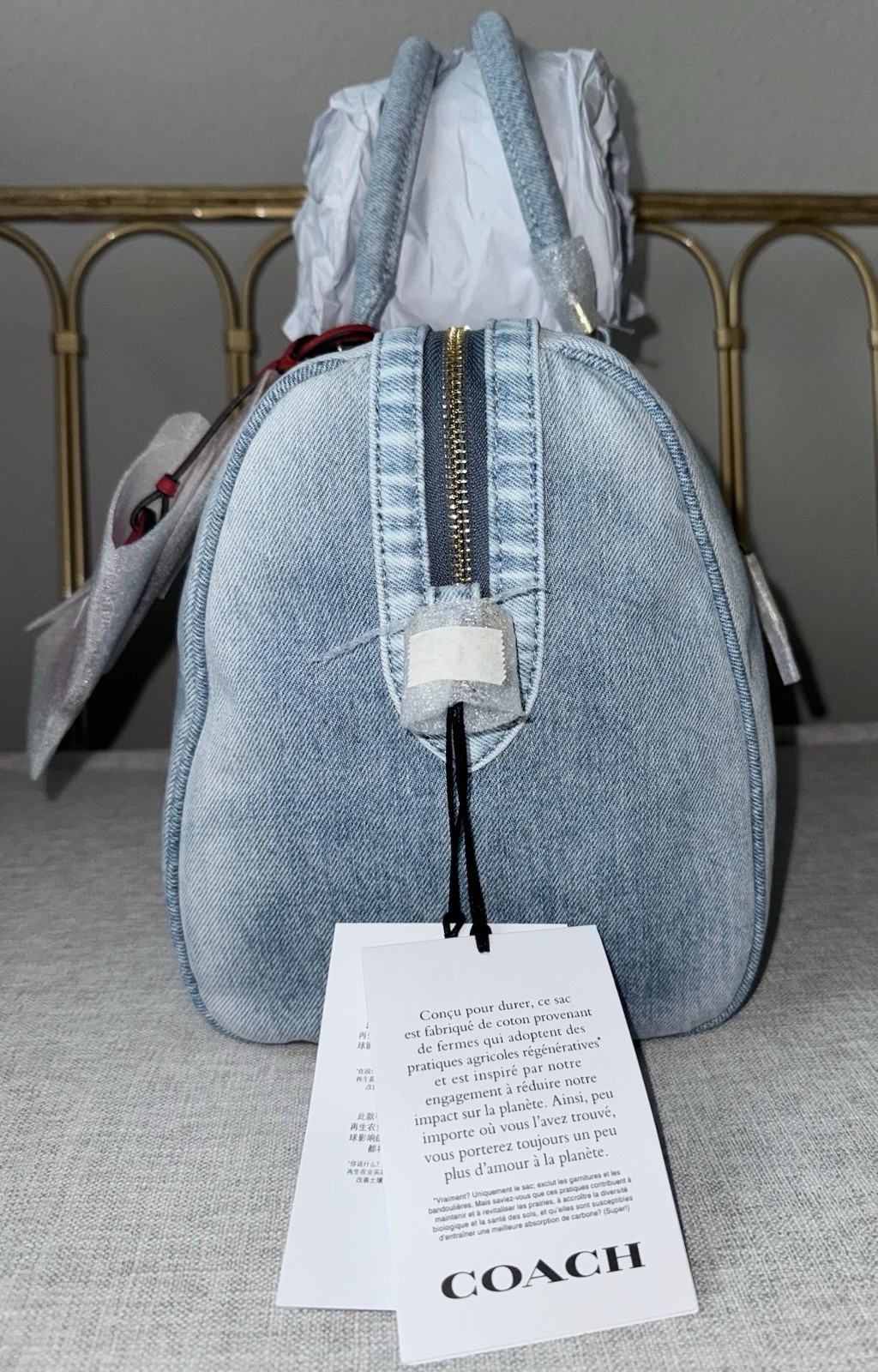 NWT Coach Rowan Large Satchel Bag In Loved Denim With Charms CDY75 SHIPS TODAY